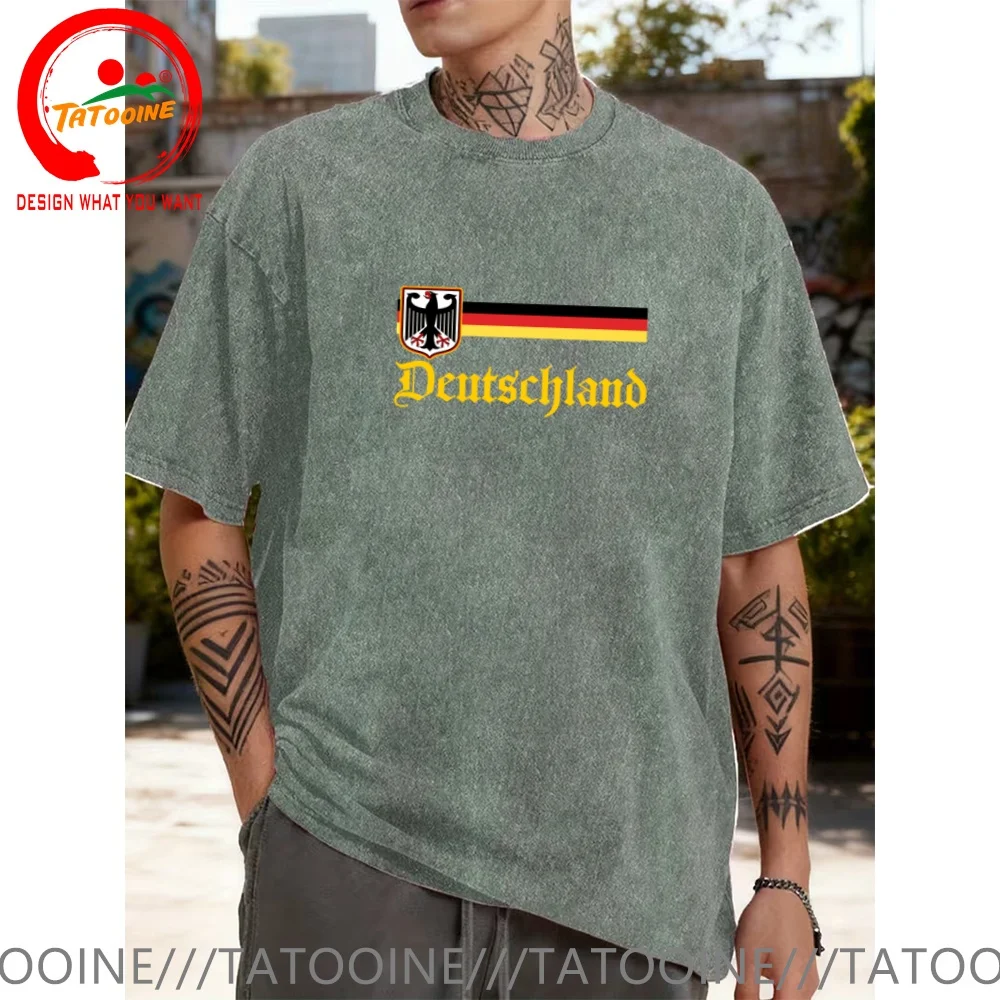 Vintage Washed Cotton T-Shirt Funny Designer Germany Flag Stripe Logo T Shirt Men Fashion Trendy Casual Clothing Stylish Tops