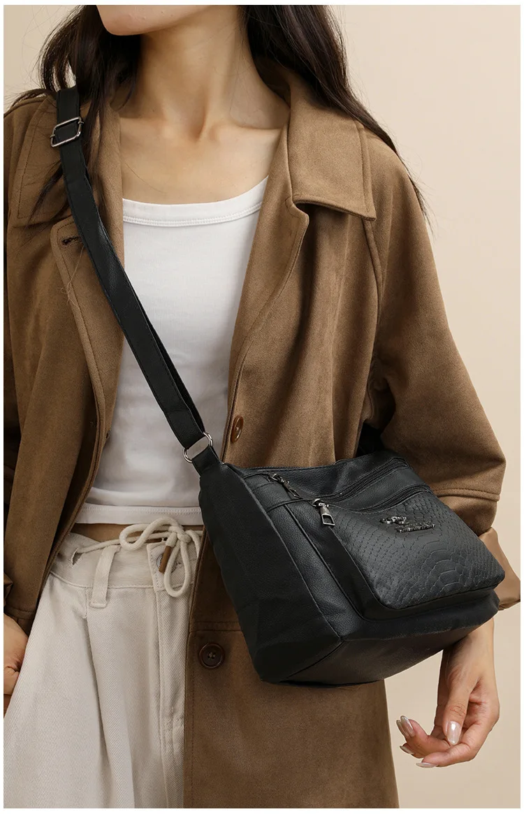 Klassisches Buchstaben-M-Design, mehrlagige Reißverschlusstasche, einzelne Schulter-Crossbody-Taschen für Damen, täglicher Gebrauch, Arbeit, Reisen, Ausflug, Party – Detail 12