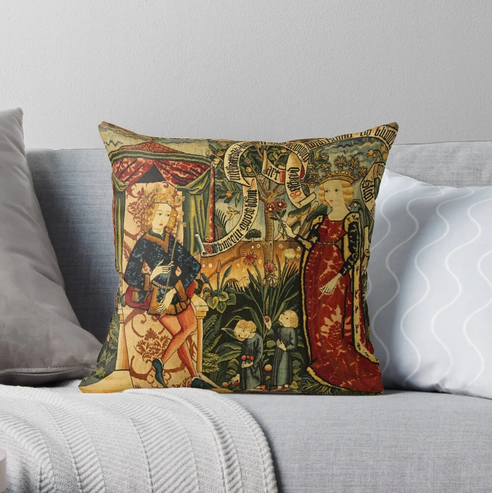 

Two Riddles of the Queen of Sheba, Medieval Tapestry Throw Pillow Throw Pillows Ornamental Pillow Cushions Cover Throw Pillow