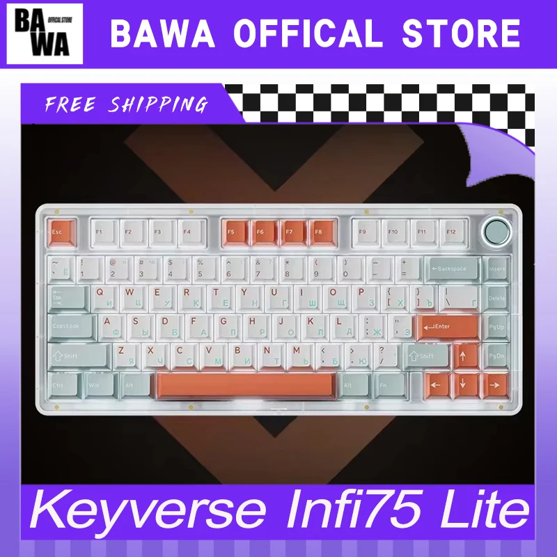 Keyverse Infi75 Lite Gaming Keyboard Tri Mode Multifunctional Knob Wireless Mechanical Keyboard 81Keys custom Gasket Pc Gifts