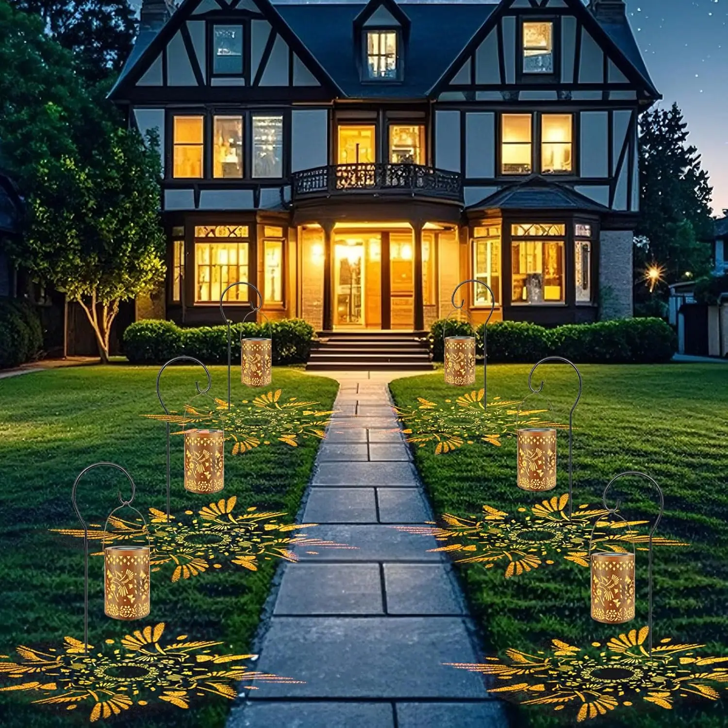 Linternas solares para decoración al aire libre, luces colgantes impermeables de colibrí para patio, patio, jardín, paquete de 2