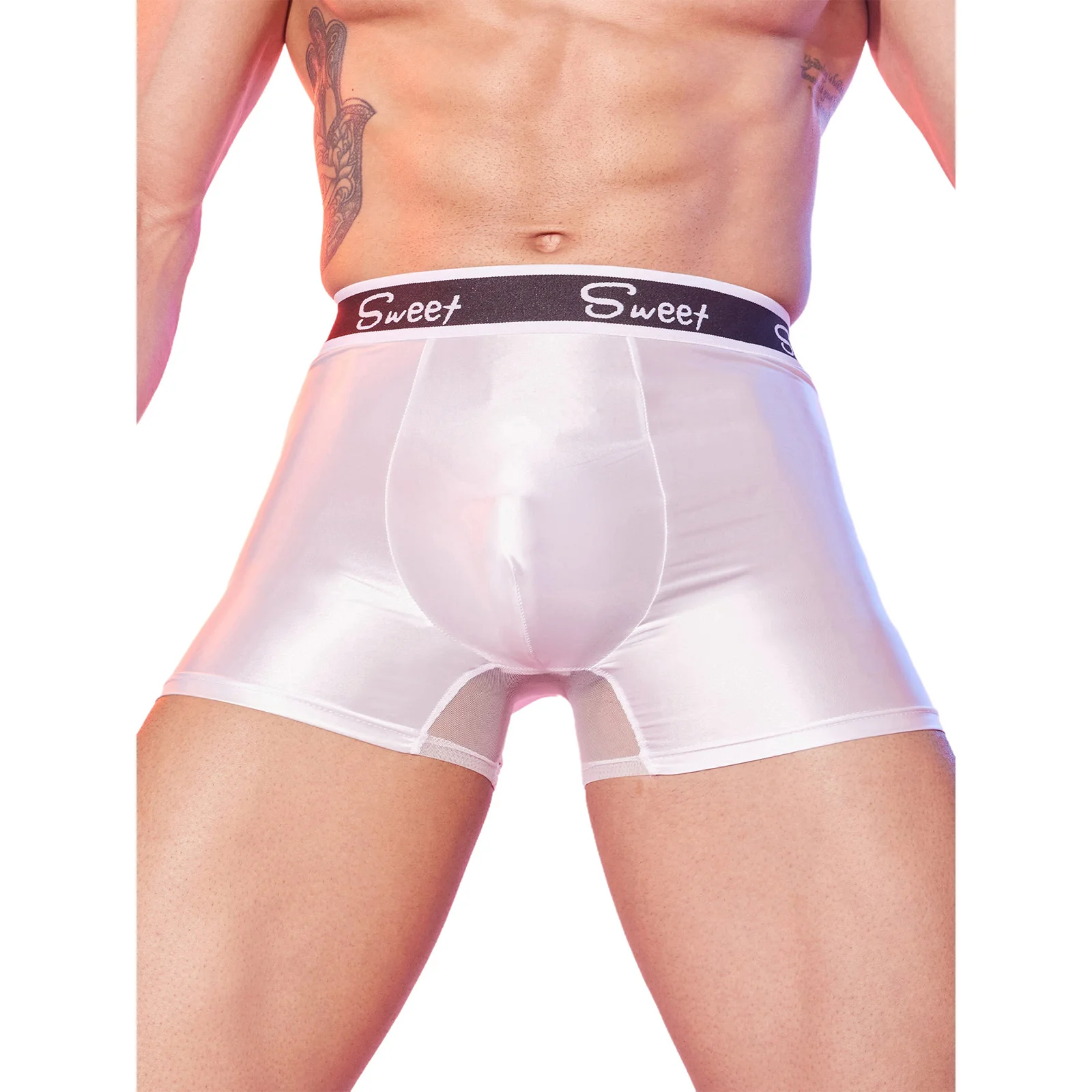 

Men Slim Fit Glossy Boxer Panties Letter Print Elastic Waistband Bulge Pouch Briefs Breathable Swim Trunks for Daily Underpants