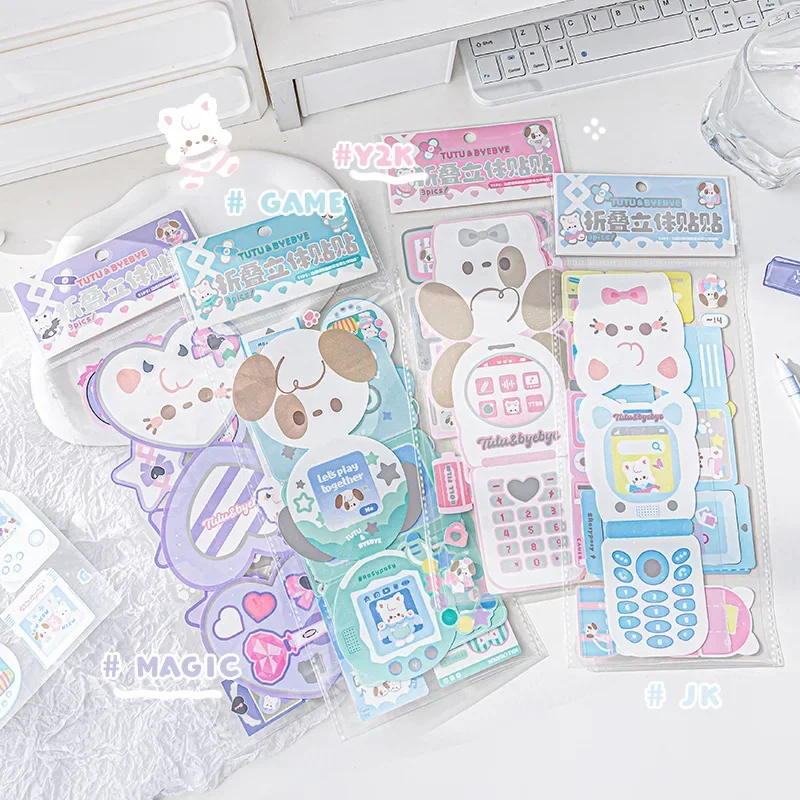 3 Sheet Kawaii Cartoon Phone Sticker for Kids Boy Girl Retro Cute Japanese Scrapbook Journal Decal DIY Decor Phone Cae Sticker