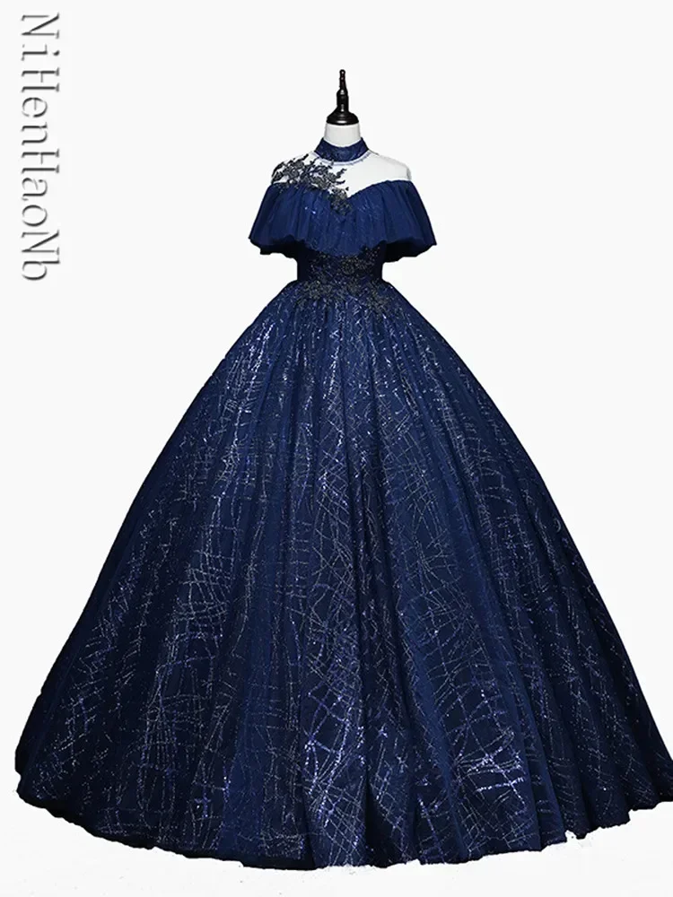 Vestidos De quinceañera azul oscuro De lujo, vestido De baile clásico con hombros descubiertos, trajes De fiesta personalizados