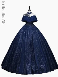 Luxury Dark Blue Quinceanera Dresses Classic Ball Gown Off The Shoulder Robes De Soirée Customize