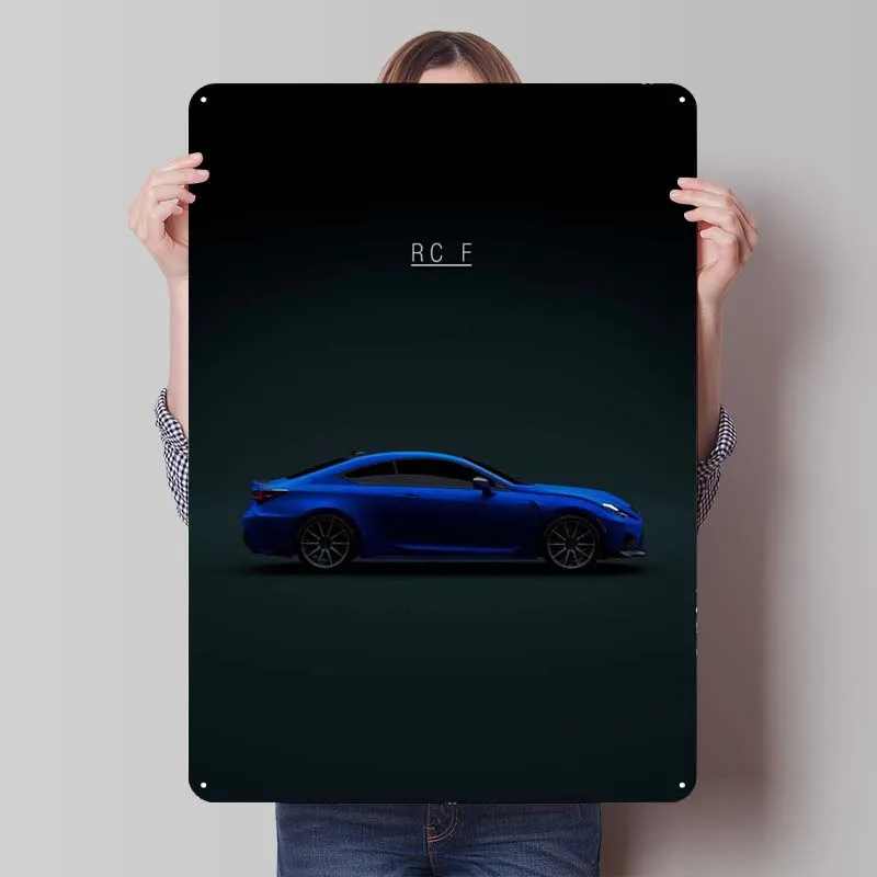 Lexus RC F 2020 Blue Mic Metal Sign Car Poster Wall Art Mural Tinplate Sign Plaque for Garage Wall Art Decoration Decor for Room