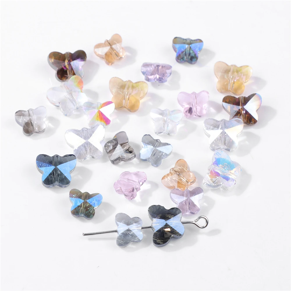 30pcs Butterfly Czech Crystal Glass Beads AB Color Charms Loose Faceted Spacer Beads for Jewelry Making DIY Handmade Earring