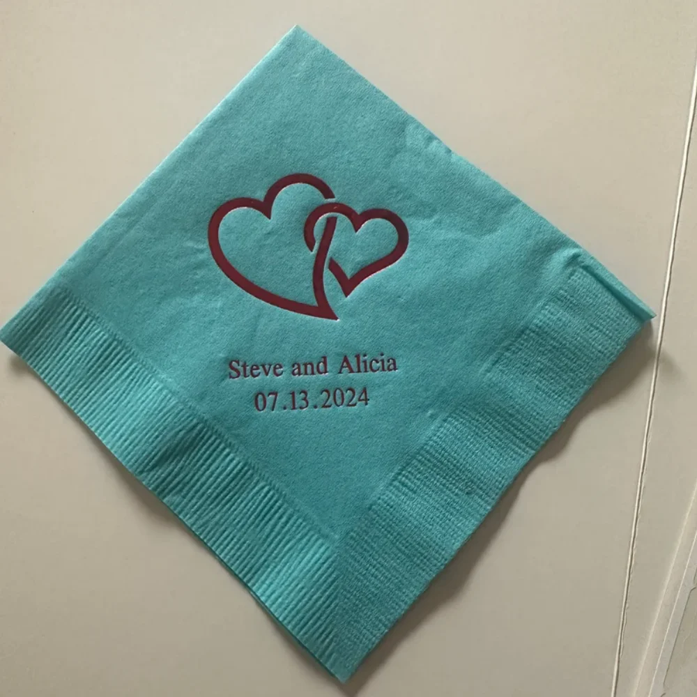 

50Pcs Interlocking Heart Print Napkins - Paper Wedding Napkin -Custom Engagement - Anniversary Party - Bridal Shower Napkins