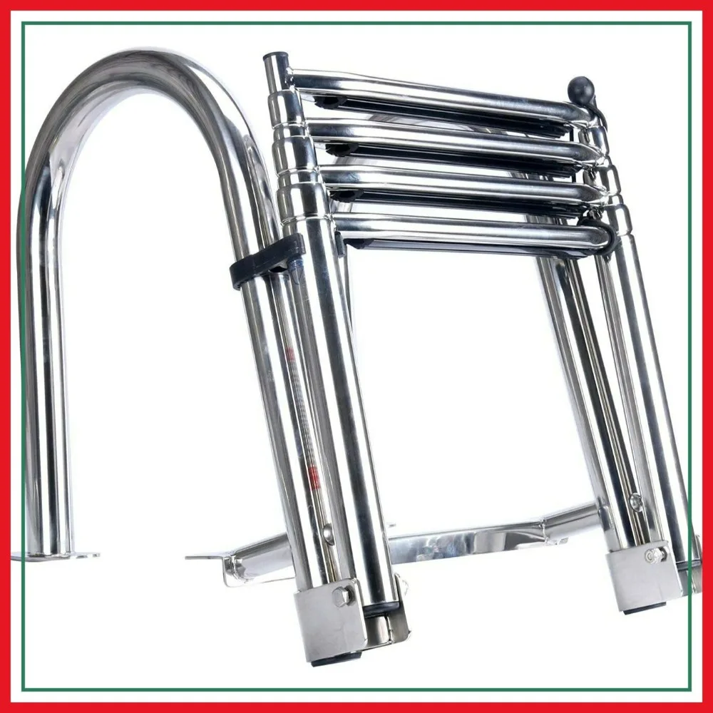 

4 Step Boat Ladder Removable Stainless Steel Folding Rear Entry Pontoon Ladder Wide Step