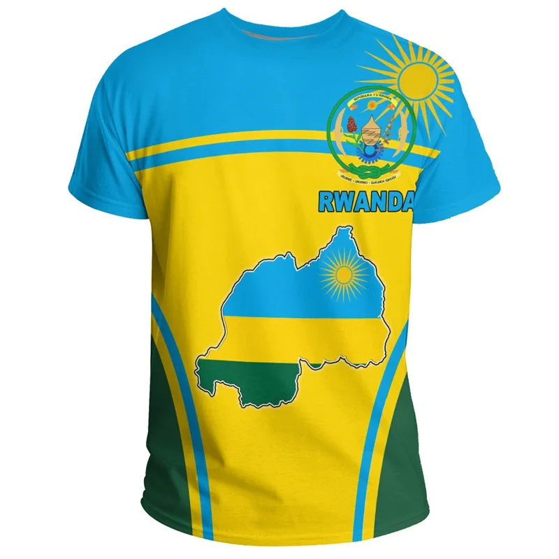 African Rwanda T-shirt For Men Kids Summer 3D Printed Coat Of Arms T Shirt Casual Tops Round Neck Tees Sports Short Sleeves