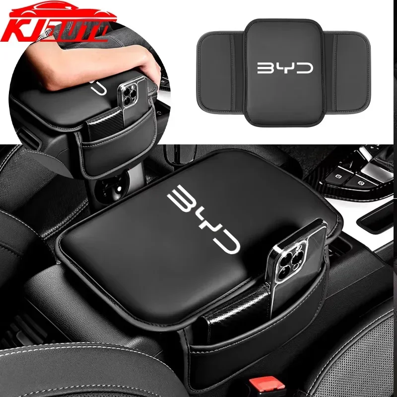 Car Armrest Box Height Pad Leather Armrest Cushion with Pocket Central  Elbow Support For BYD Atto 3 Dolphin D1 E6 Seal U Han