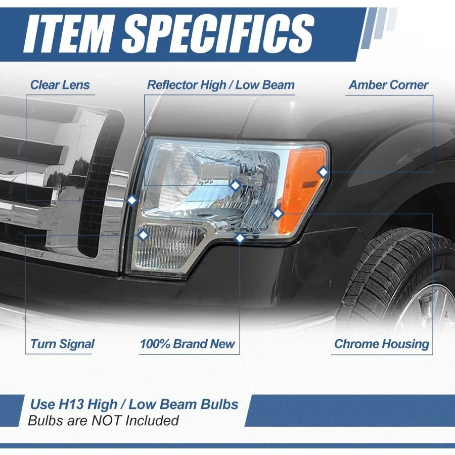مجموعة مصابيح أمامية نموذجية هالوجين لـ F150 12th Generation 20092014 مصابيح أمامية بديلة للسائق والراكب مع I #2