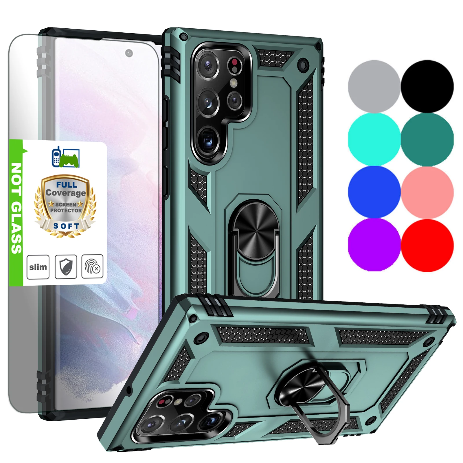 

Shockproof Stand Cover Ring Case For Samsung Galaxy S10 S20 S21 S22 S23 S24 Plus Ultra FE 5G/Galaxy Note 10 20+Screen Protector