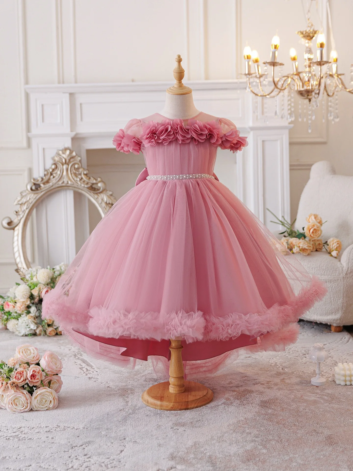 HETISO Children Princess Ball Gown Petal Flower Kids Girls Party Dresses For Summer Weddings Evening 4-12 Years