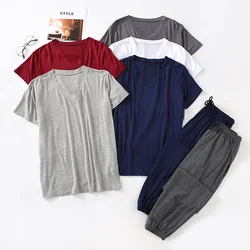 Pijama japonés de primavera y verano para hombre, traje de fibra de viscosa modal, pantalones de manga corta, ropa informal holgada de talla grande para el hogar