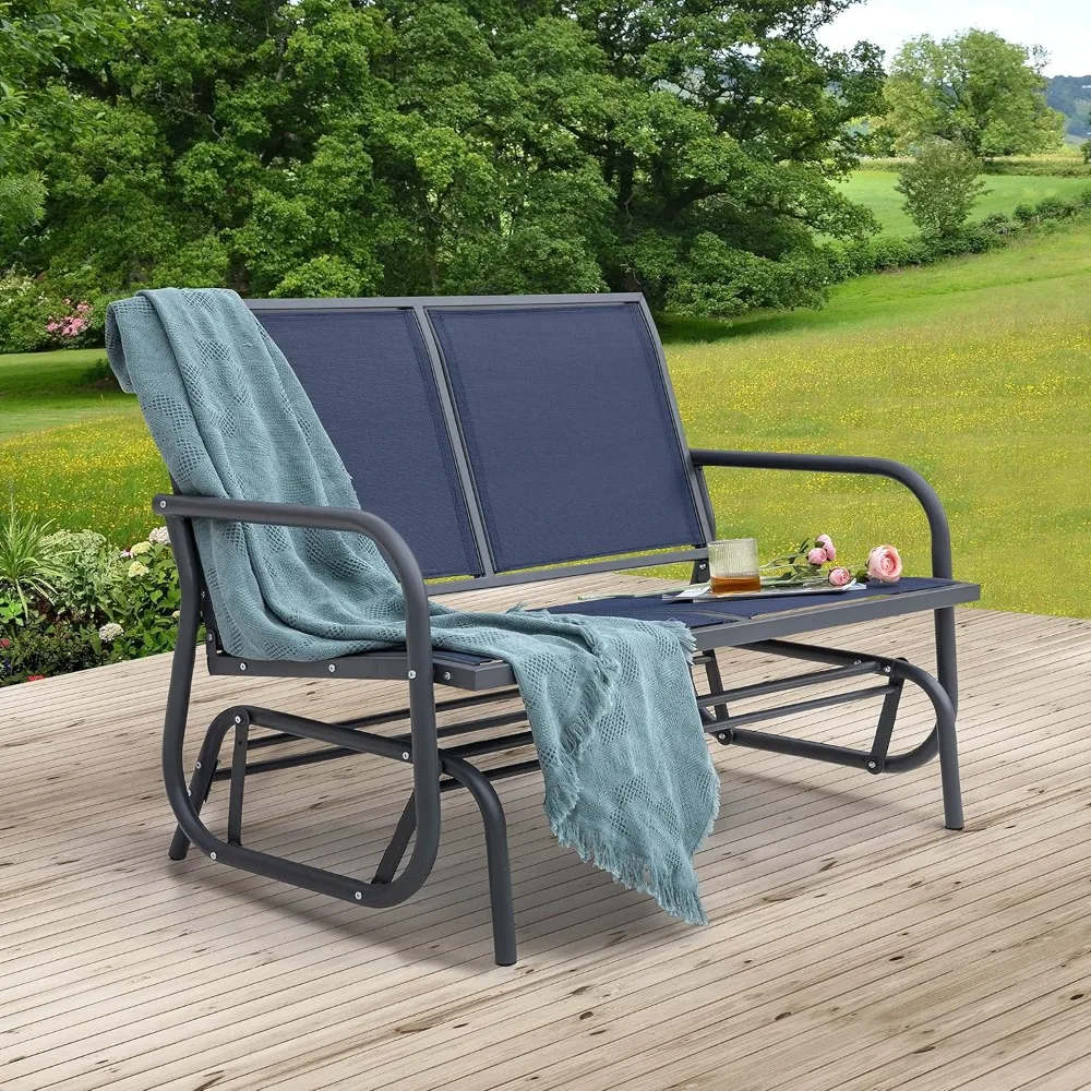 2-Personen-Terrassengleiter, Outdoor-Gleiterbank, Terrassen-Doppelschaukel-Schaukelstuhl, Loveseat mit strombeschichtetem Stahlrahmen und