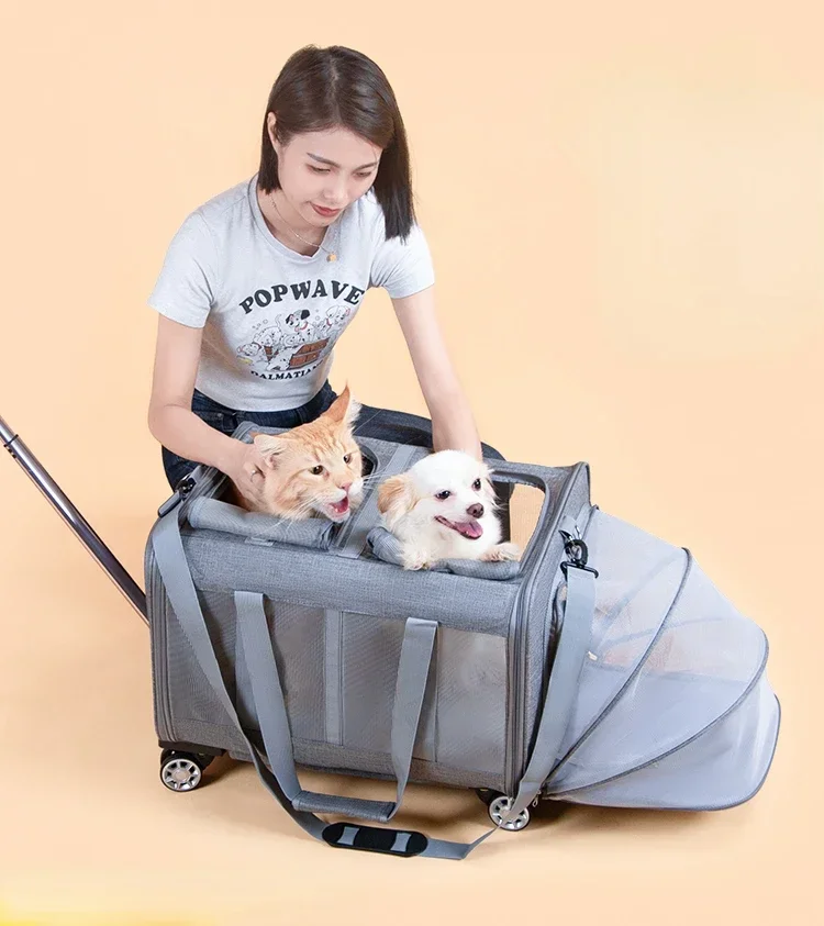 Cat Portable Outgoing Bag, Dog Trolley Bag, Large Pet Trolley Box, Anti Stress Cat Bag, Portable Car Cage