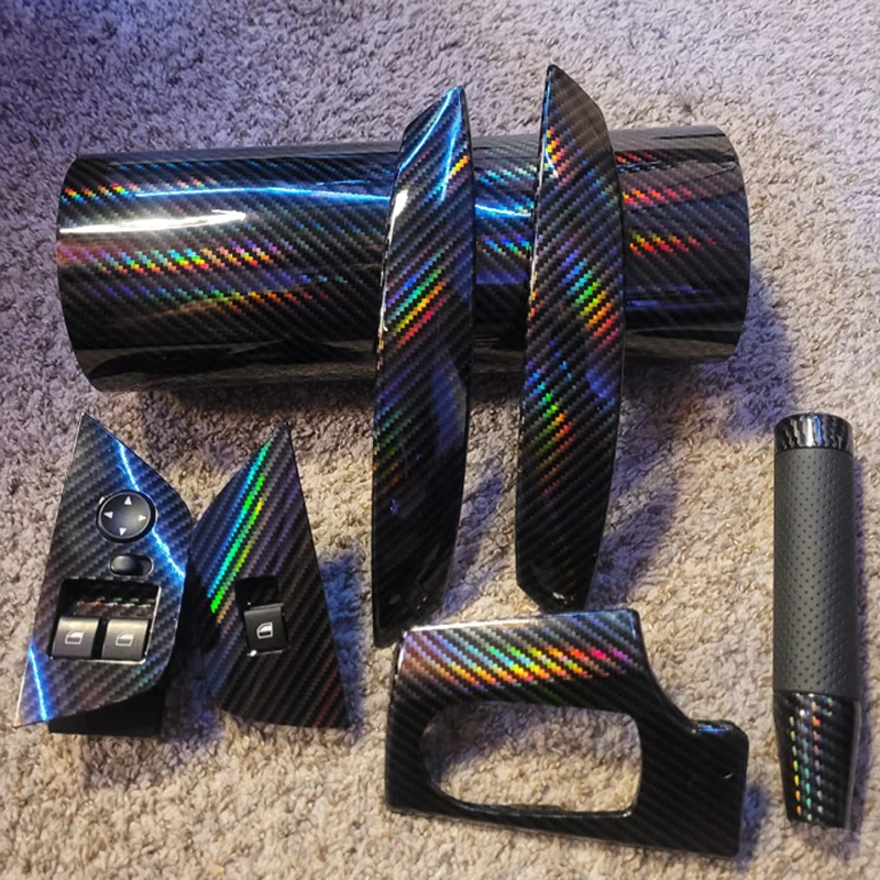 Premium Gloss Holographic Black Carbon Fiber Vinyl Wrap Film Bubble Free Air Release Car Wrap Vinyl Automotive DIY Decals