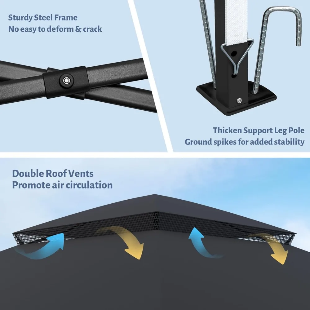 11'X11' أكشاك منبثقة مع 4 جدران جانبية ناموسية، خيمة مظلة فناء شديدة التحمل مع أسطح هوائية مزدوجة للساحات الخلفية #6
