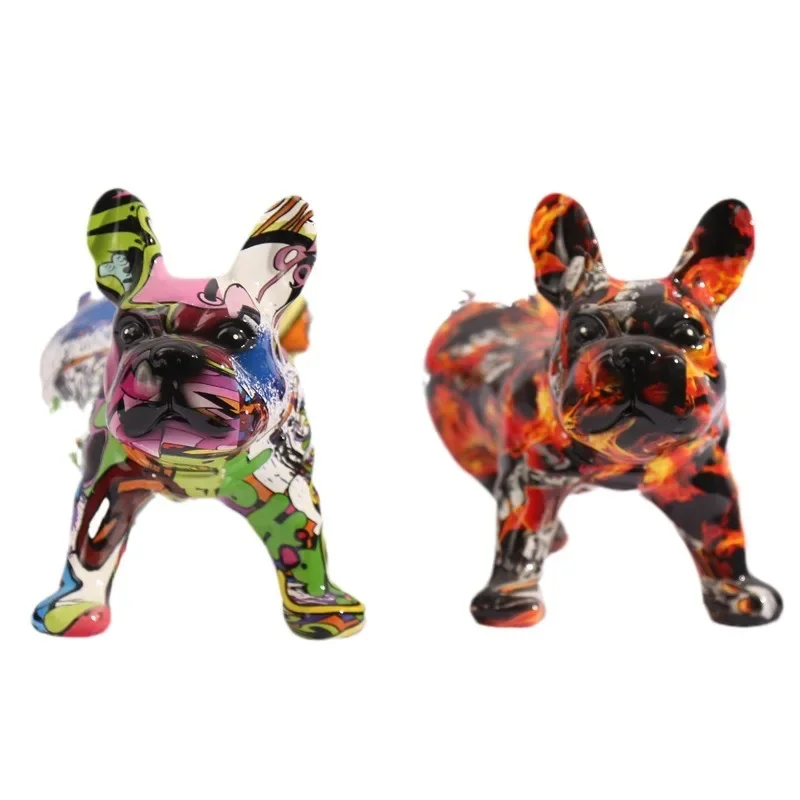 Creative water transfer graffiti Bulldog resin home soft decoration crafts living room office desktop decoration ornament