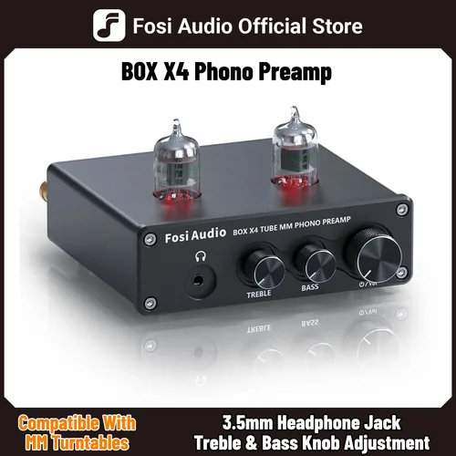 Preamplificador de Audio Fosi para tocadiscos, preamplificador de fonógrafo con amplificador de tubo de vacío de 5725W, caja HiFi X4
