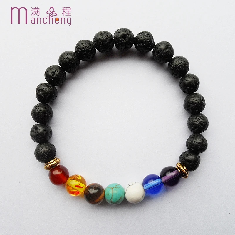 official-website 2 rupee item 1pcs Volcanic 7 Chakra Bracelet Lava Yoga Bracelet Healing Reiki Prayer Balance Buddha Bracelet