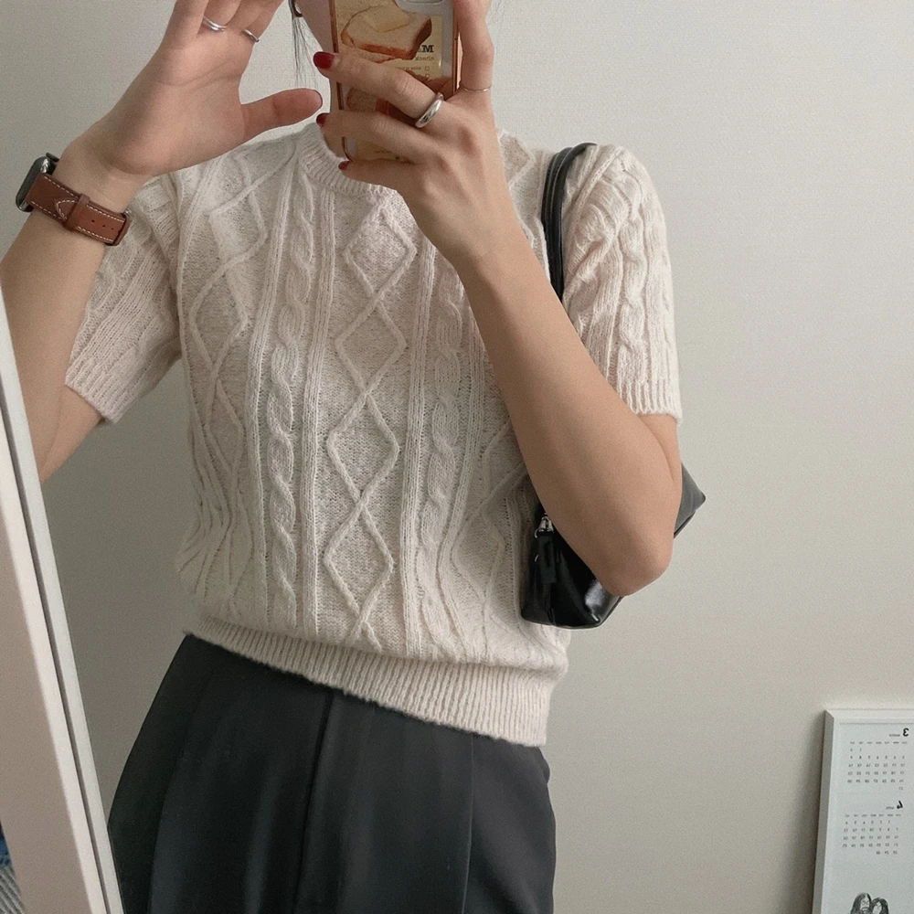 

Loose Women's Knitted Sweater round Ne ort Sve Pure Color Korean Sle Autumn Winter Lazy Twist Sle Top irt