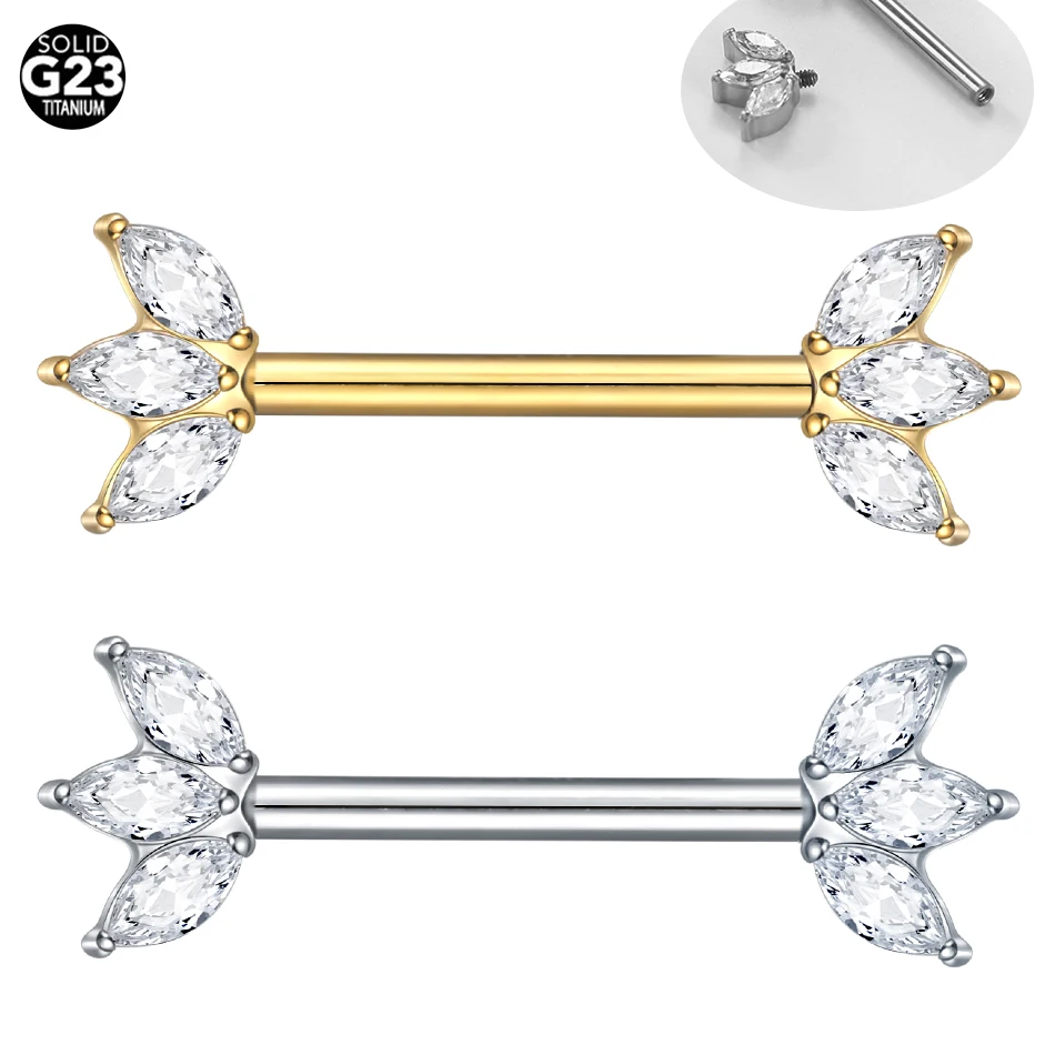 1/5PCS Titanium Zircon Nipple Rings Barbell Internally Thread Marquise CZ Nipple Shield Bar Helix Earring Piercings Jewelry 14G