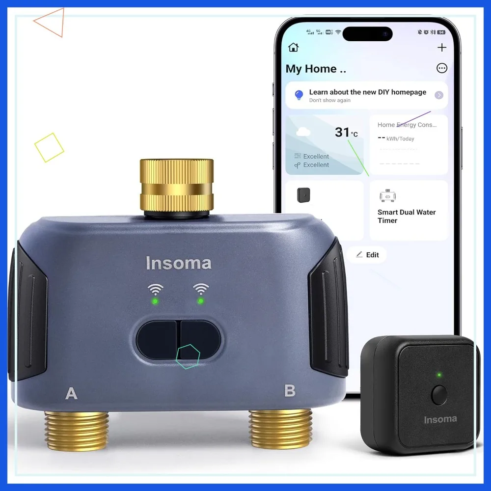 

Smart 2-Zone WiFi Water Timer, Brass Inlet & Outlet, Alexa Voice Control, Rain Delay for Garden Hose