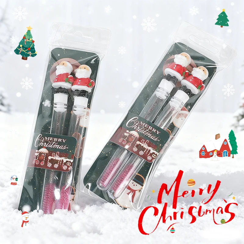 2pcs/Pack Christmas Eyelash Brush Mascara Wands, Crystal Eyebrow Spoolies Brush for Eyelash Extensions, Pink Lash Brushes,