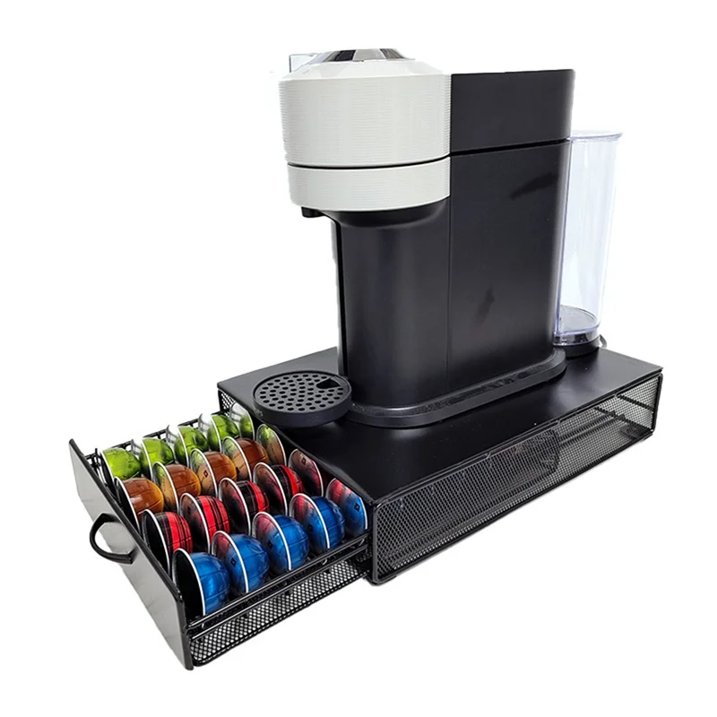 

【24 Hours-Sale!】For Vertuoline Capsule Organizer 40 Pods For Nespresso Pod Holder Storage Drawer Black Metal Coffee Pod Holder