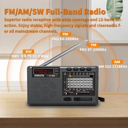 XHDATA D-368/ D-328 Portable Stereo Radio FM AM SW MP3 Player with Bluetooth TF Card USB  Rechargeable Battery for elder gift