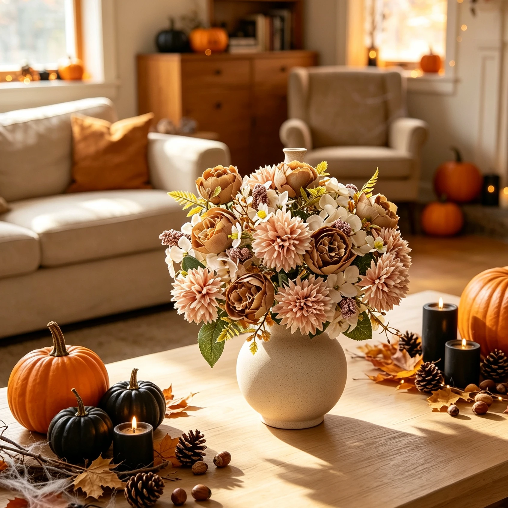 3 Stück Künstliche Blumen Seidenkugel Chrysanthemen Rose Heimdekoration Hochzeit Brautstrauß Herbstdekoration Outdoor Garten Vasen DIY Geschenke – Detail 5