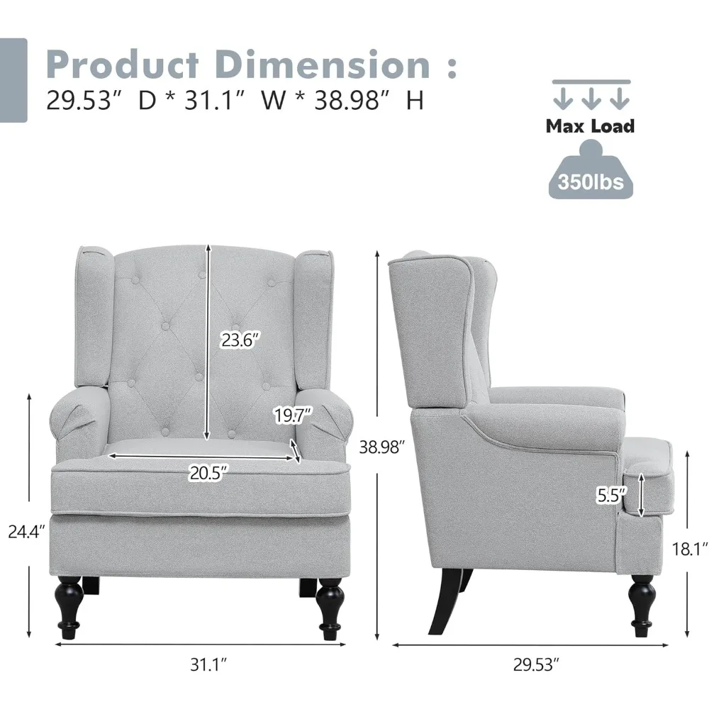 كرسي بذراعين عصري من منتصف القرن لغرفة المعيشة - كرسي منجد عالي الظهر بتصميم معنقدة وأرجل من الخشب الصلب