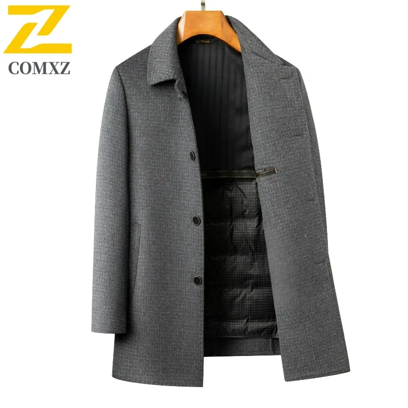 

Winter Wool Overcoat Men 2025 New Lapel Fur Trim Mid Length TrenchCoat Business Casual Detachable Down Inner Premium Jackets