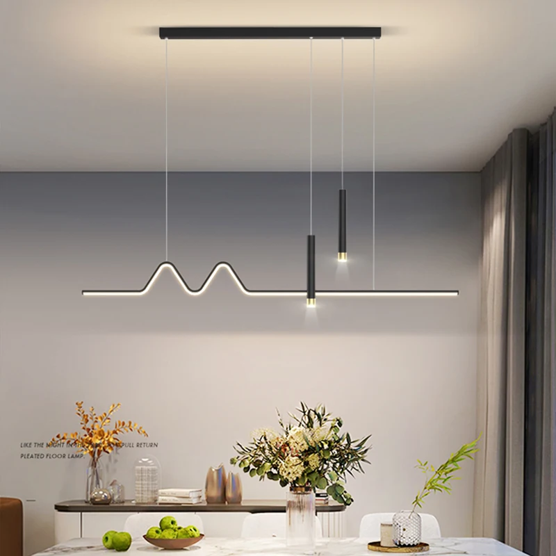 Imagem -05 - Modern Led Pendant Lamp Restaurant Lights Dimmable Dining Table Cozinha Minimalista Lustre Preto e Branco Home Decor