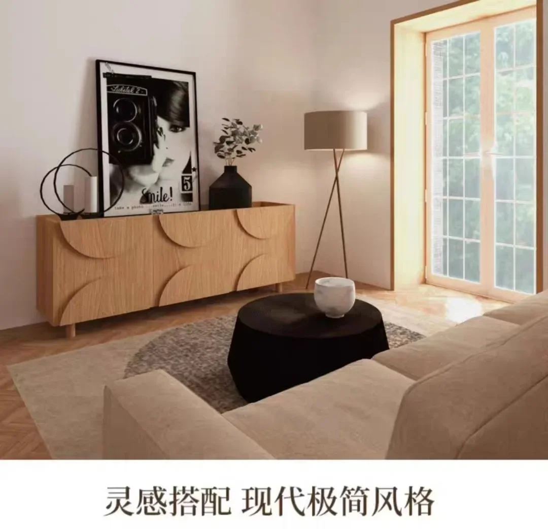 Chinese style wood grain color dining side cabinet light luxury living room decoration entrance surprise quiet wind bedroom TV