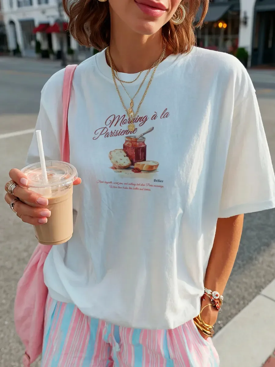 

This Is A Trendy T-shirt with A 100% Pure Cotton Print and A Cute Style, Featuring A Unique and Loose American Design