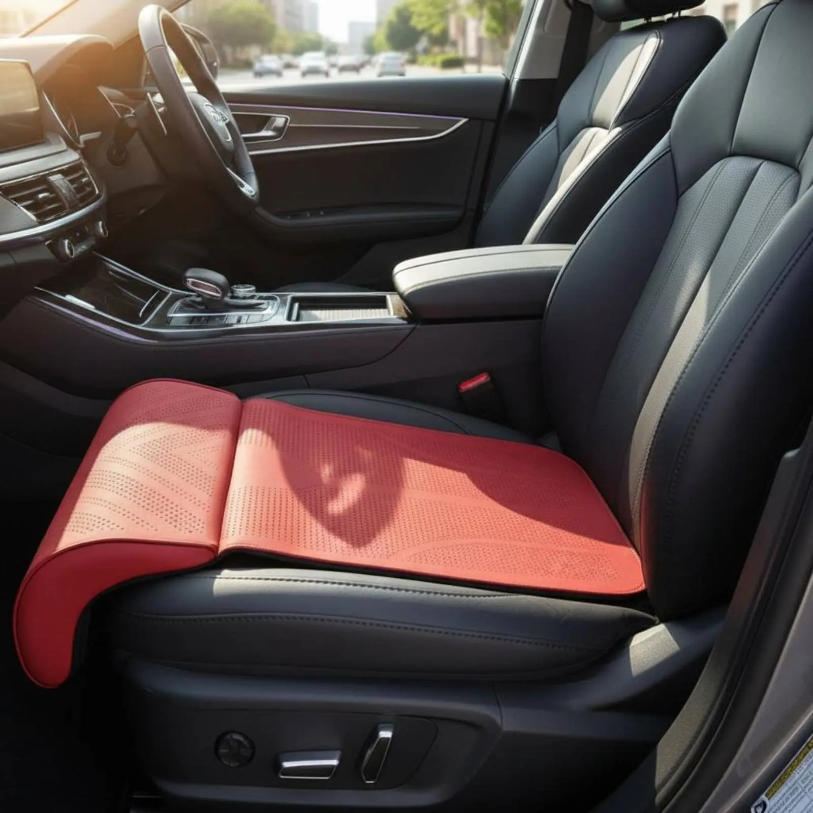 

Integrated Leg Support Seat Pad Universal Fit Car Seat Leg Support Cushion Perforated Surface Breathable Leather for Driving