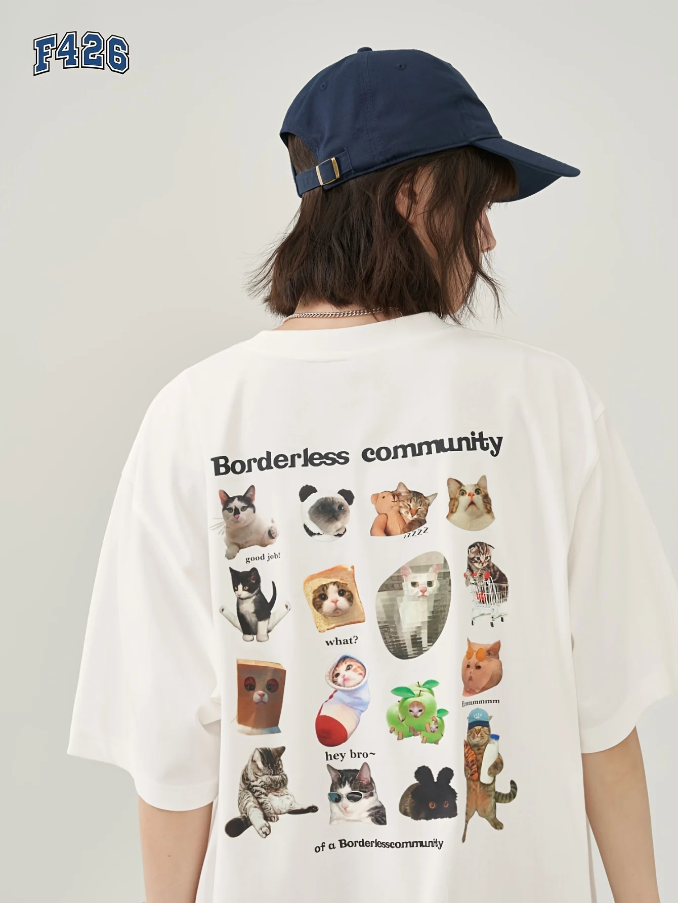 Borderless Community Cute Cats Printing Female T-Shirt Summer Casual Cotton T Shirt Fashion Crewneck Loose Streetwear Women Tops