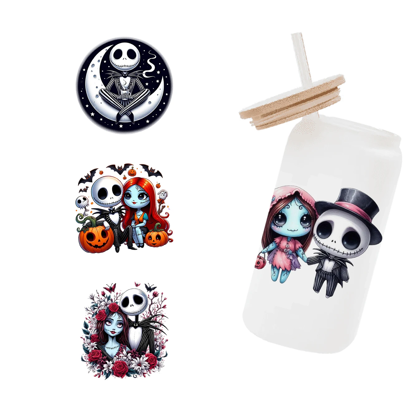 

11x11cm Disney The Nightmare Before Christmas For Libbey 16oz Can Glass 3D Waterproof UV DTF Coffee Can Wrap Libbey Glass Wrap