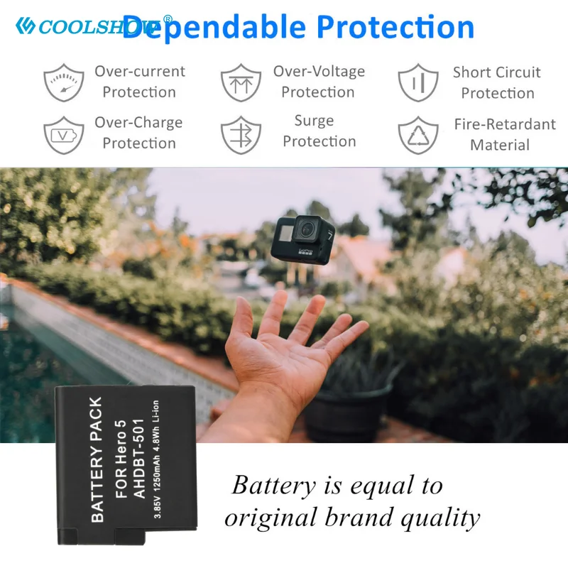 Аккумулятор на 1250 мА · ч для камеры Gopro Hero 7 Gopro Hero 6 Gopro Hero 5 Black