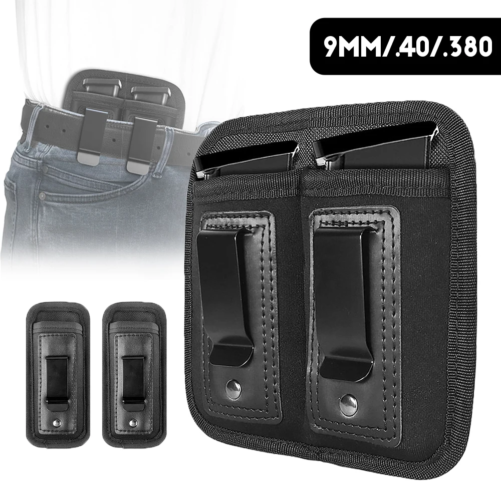 IWB Mag Pouch 9mm .40 .45 .380 .357 Single Double Magazine Pouch with Metal Clip Concealed Carry Mag Holster Knife Holster