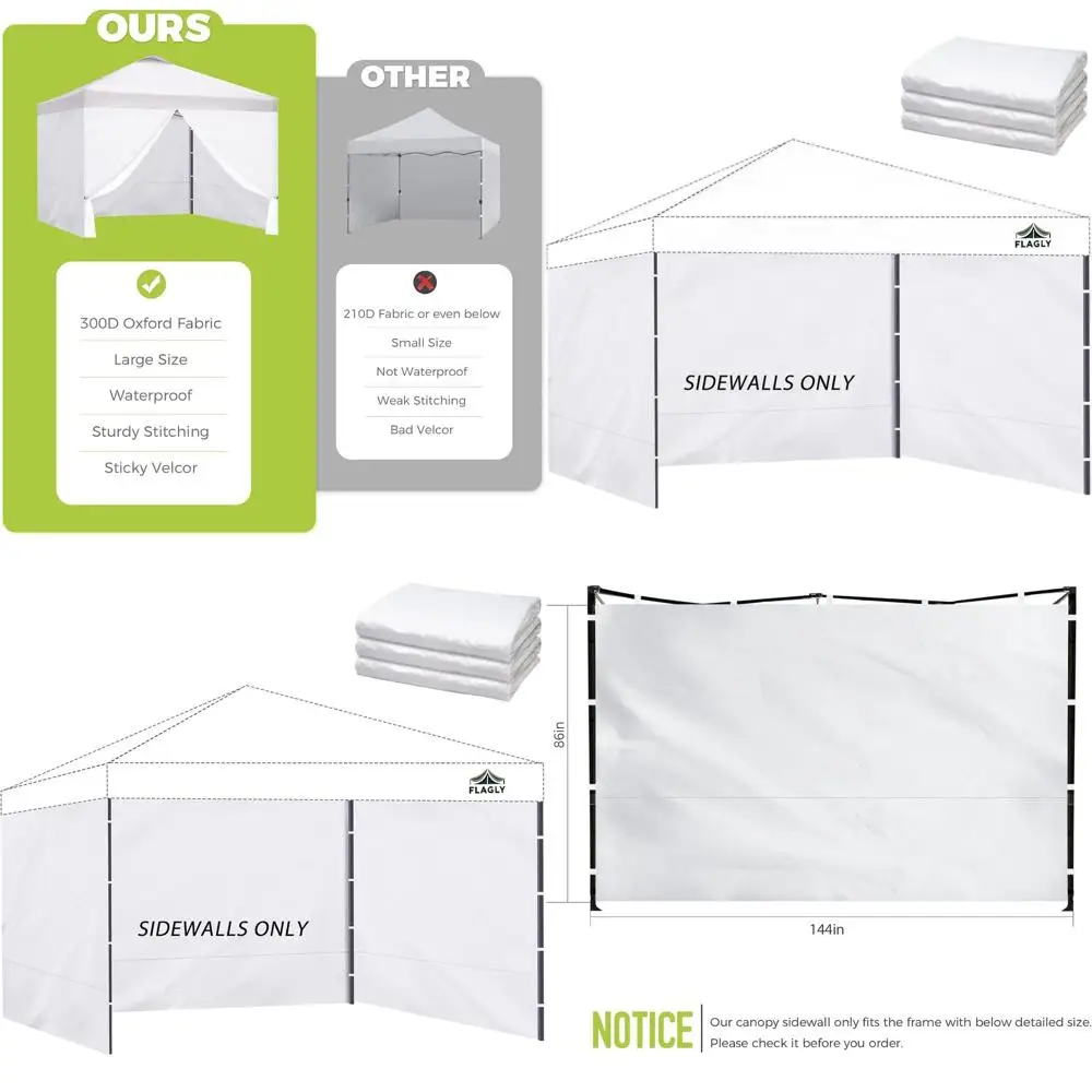 

Боковые стенки для палатки 12x12 футов, водонепроницаемая ткань 300D, идеально подходят для мероприятий на открытом воздухе и торговых палаток (белые, комплект из 3 штук)