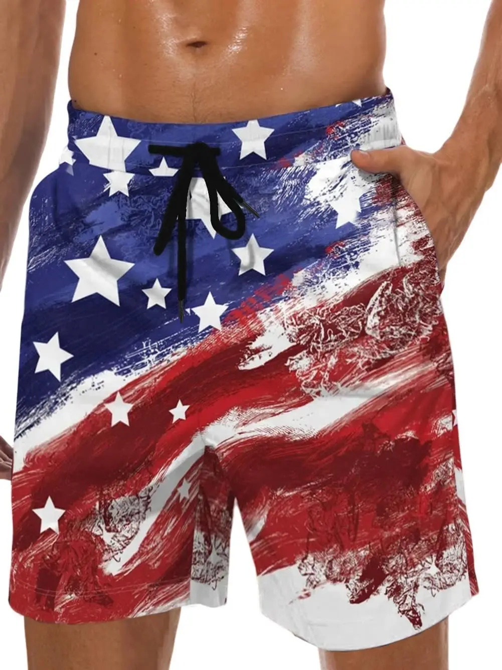 

Men's American Flag Swim Trunks USA 4th of July Patriotic Board Shorts Quick Dry Lined Beach Shorts