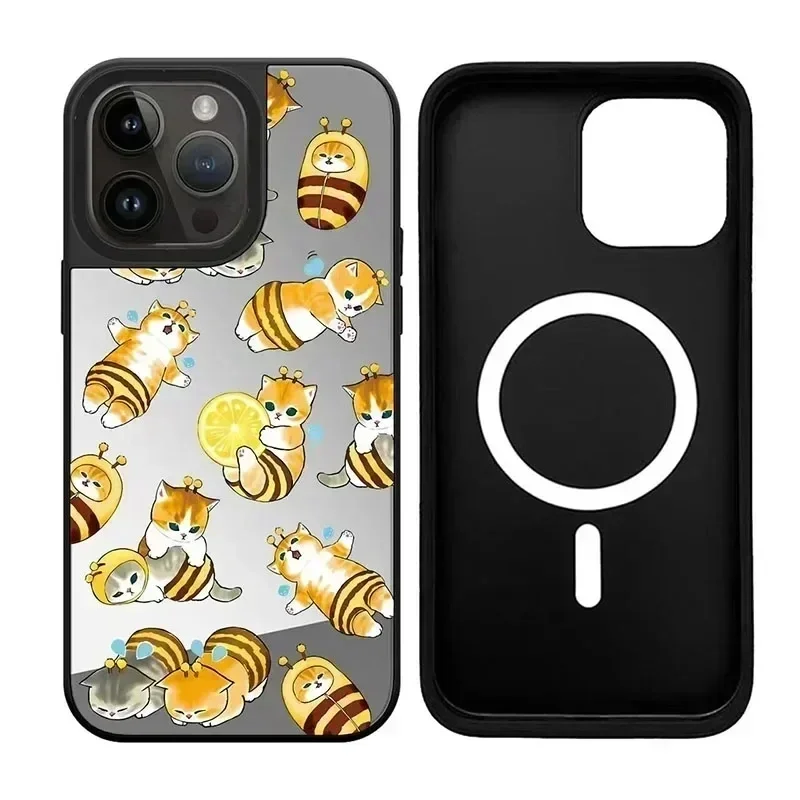 

Honeybee Cat Cute iPhone 11 12 13 14 15 Pro Max Mirror Surface MagSafe Case Cover Shell