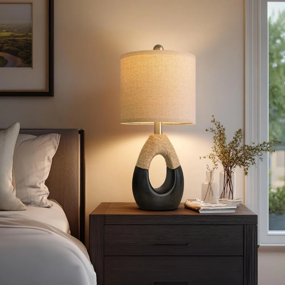 19" Table Lamps Set of 2, Bedside Lamps for Bedroom, Boho Lamps for Living Room, Rustic Lamps for Office, Vintage Design Nightstand Lighting (Bulb Not Included, Black) view 2