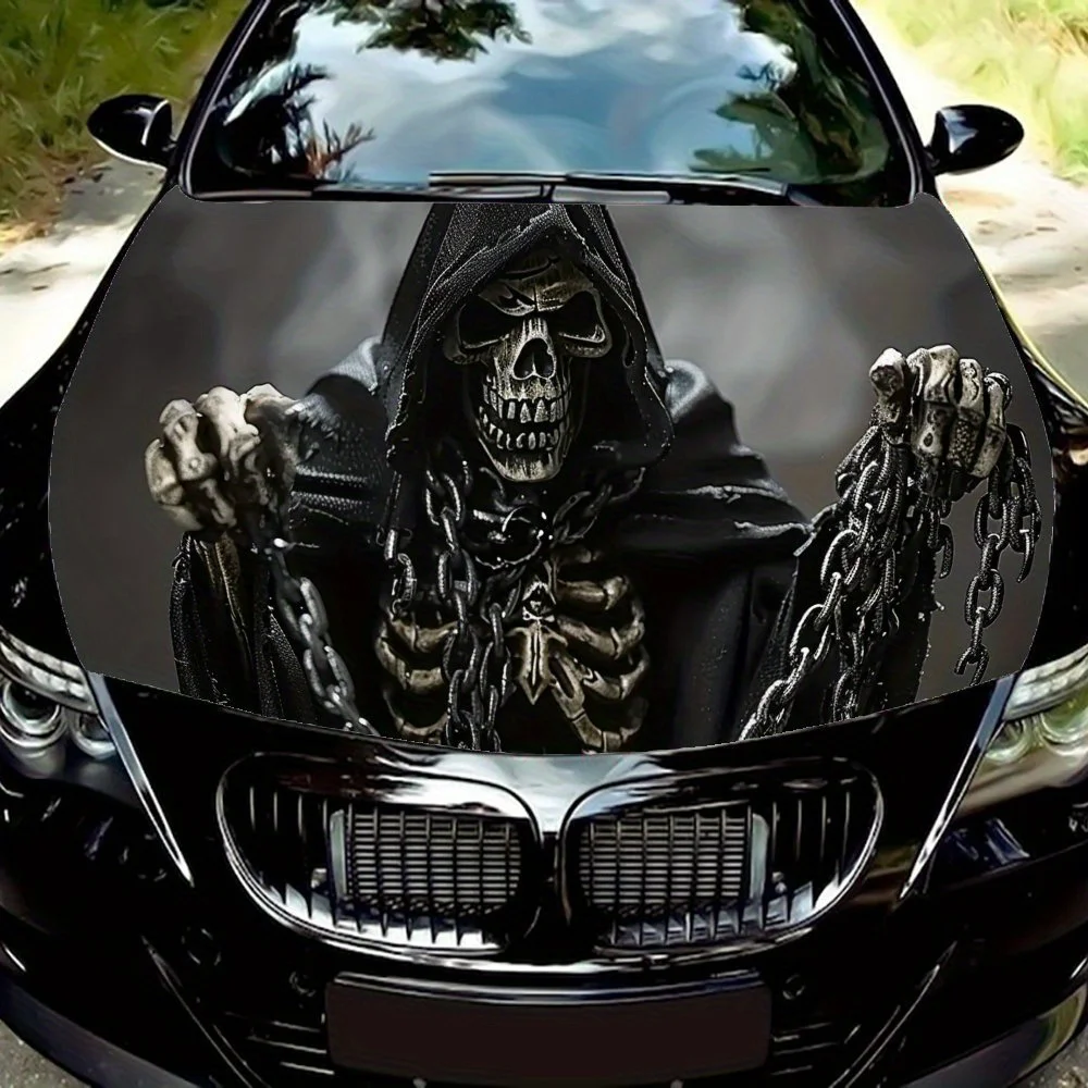 

Gothic Dark Wind Chainchain Skull Hood Sticker - Durable Vinyl Wrapping Film Easy To Clean, Suitable for Most Vehicles, Strong D