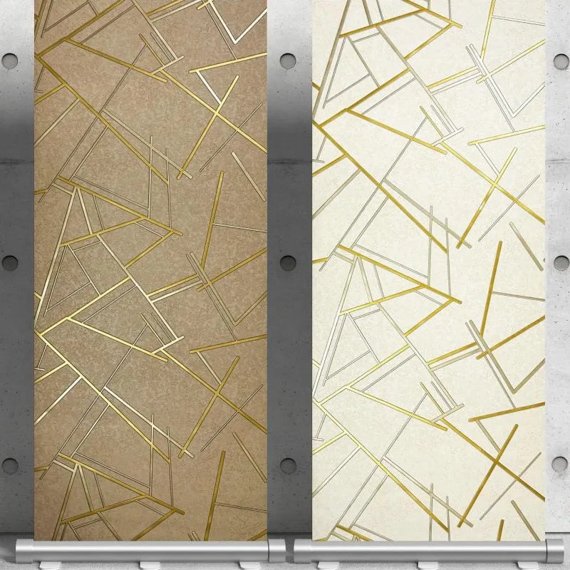 ورق حائط PVC بتصميم هندسي تجريدي ثلاثي الأبعاد يتميز بجدار غرفة المعيشة ورق حائط حديث وبسيط باللون الذهبي (غراء/غير ذاتي اللصق)