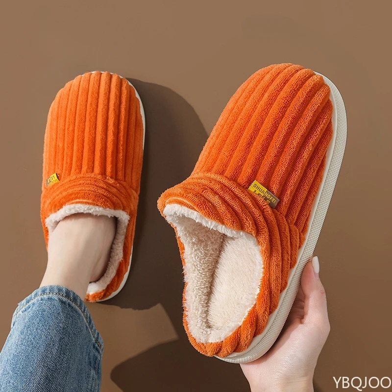 

Зимние полосатые тапочки для пар, плюшевые, с мягкой подошвой, женские, нескользящие, теплые, хлопковые, повседневные домашние тапочки для мужчин и женщин. ﻿